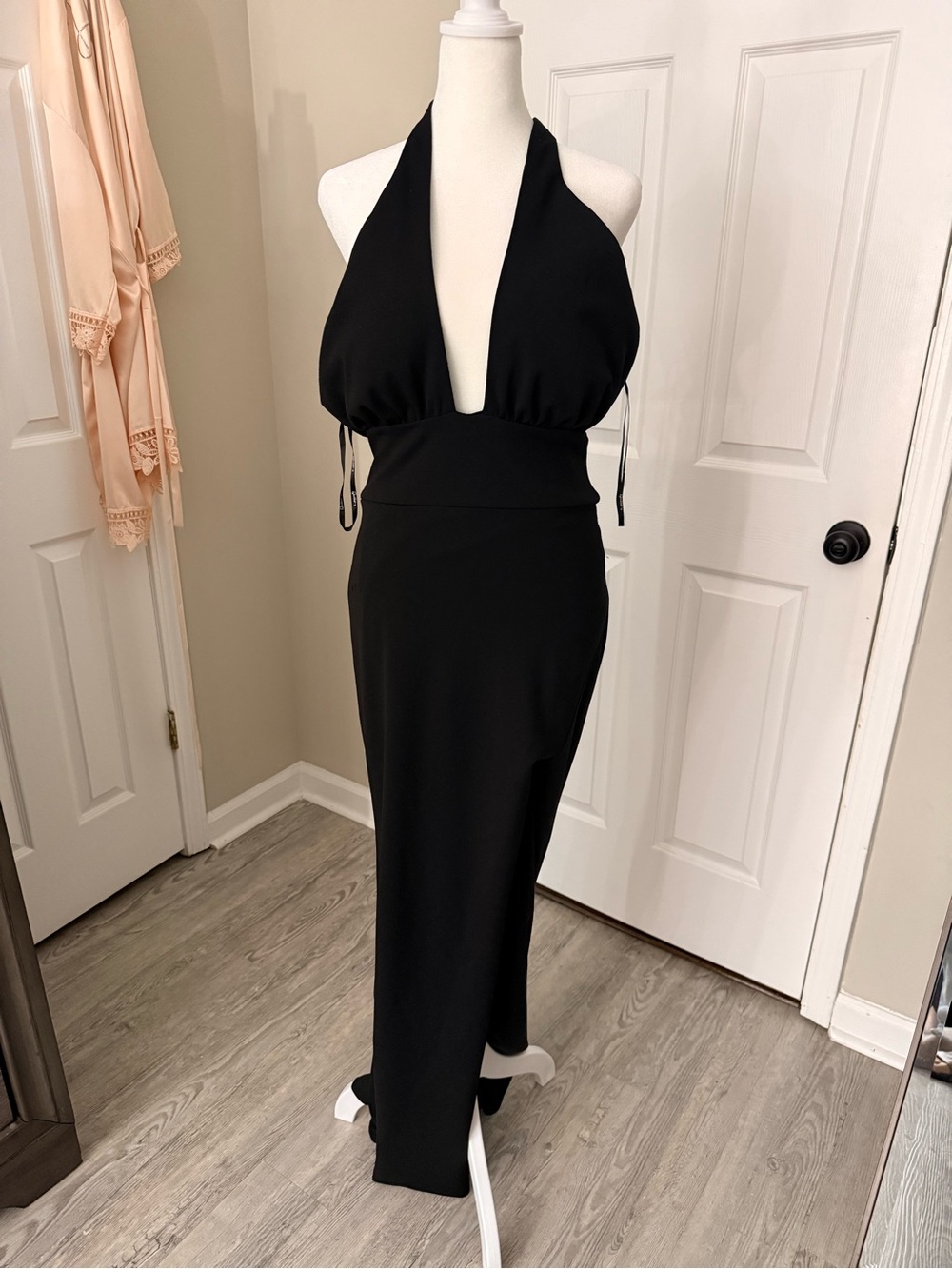 Black Halter Plunge Maxi Dress